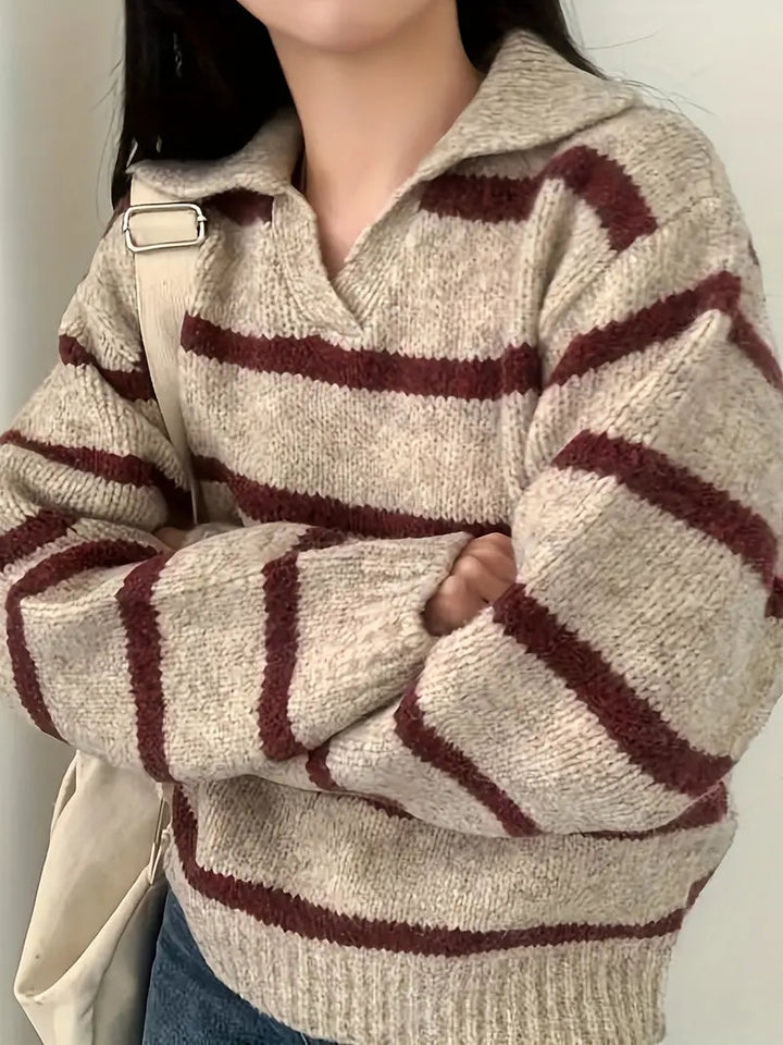 Stylish women's autumn fashion, featuring a loose-fit knitted cardigan for comfort.
