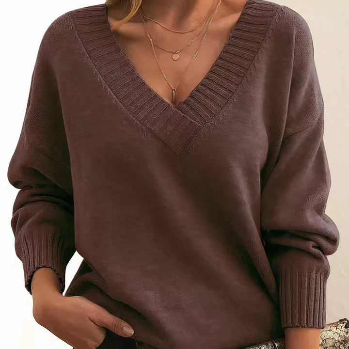 Women's Soft V-Neck Comfort Sweater, a cozy and versatile knit top for everyday wear.