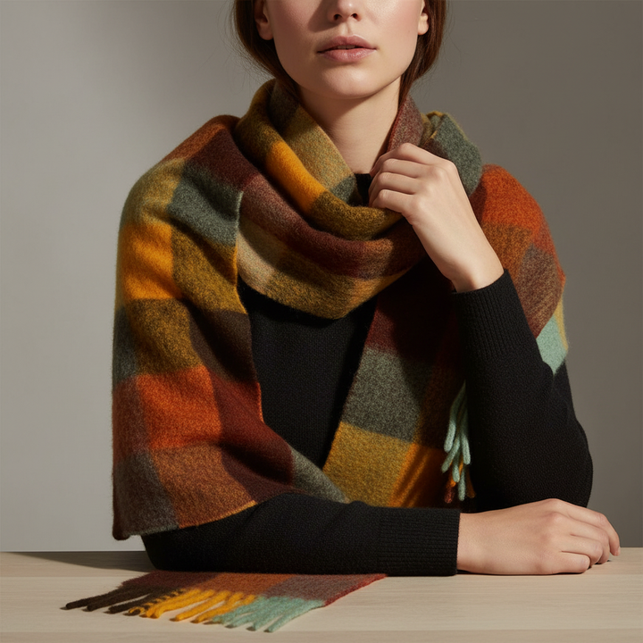 Women's soft warm fluffy plaid scarf, cozy winter fashion accessory