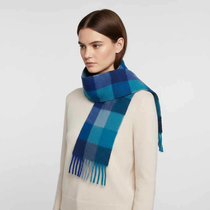 Soft fluffy women's plaid scarf, essential for winter warmth
