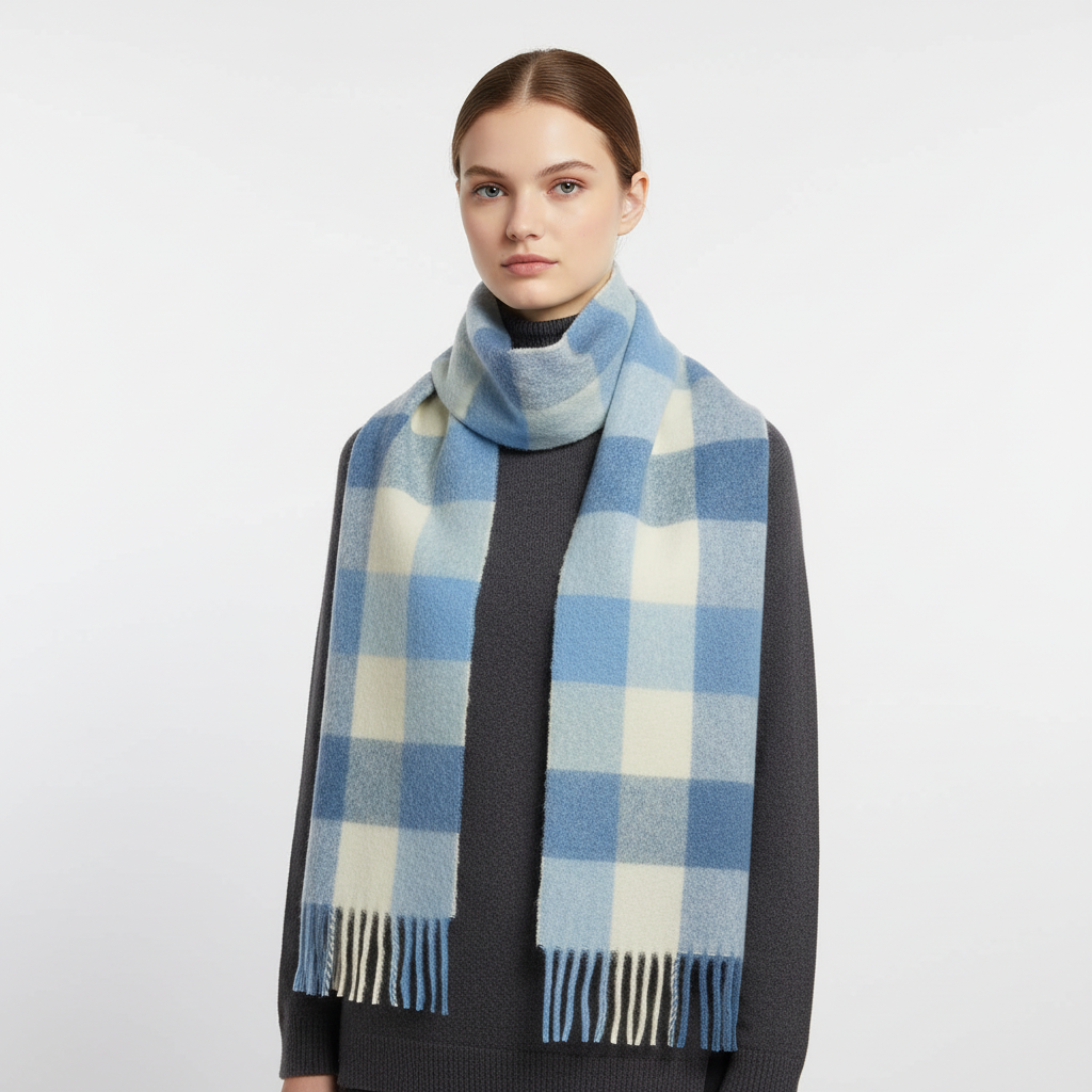 Cozy and soft women's plaid scarf in a neutral color palette