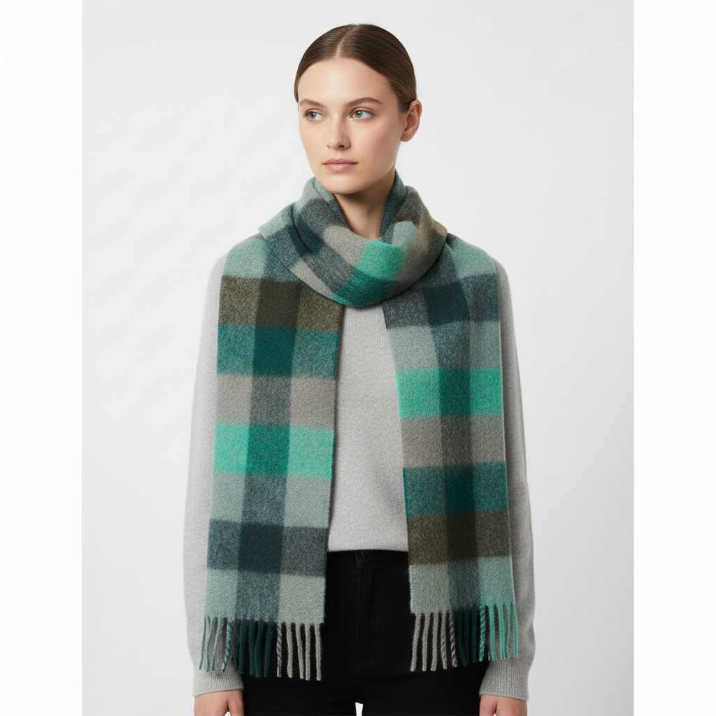 Women's accessory: plush and warm plaid scarf for cold days