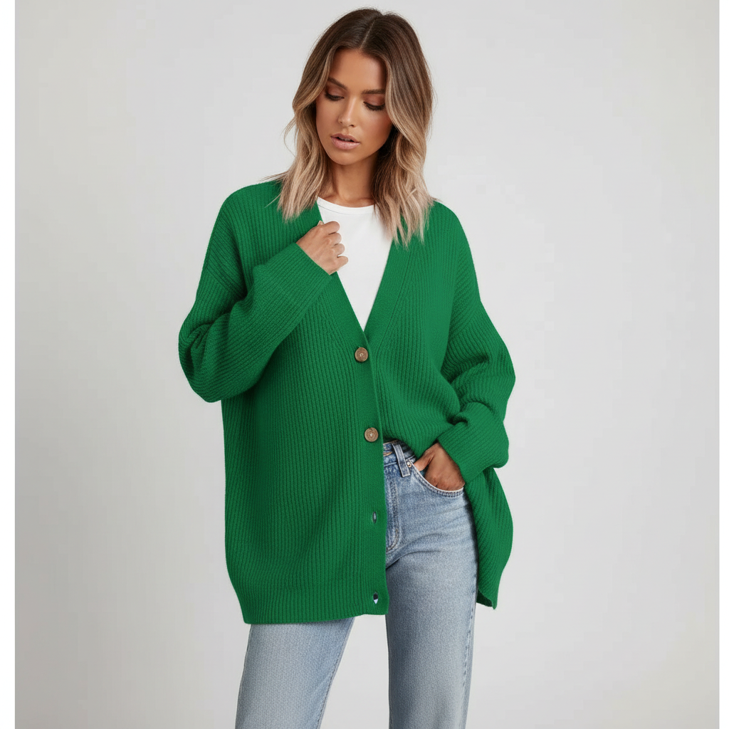 Detail of the V-neckline on a plush women's cashmere sweater, perfect for layering.