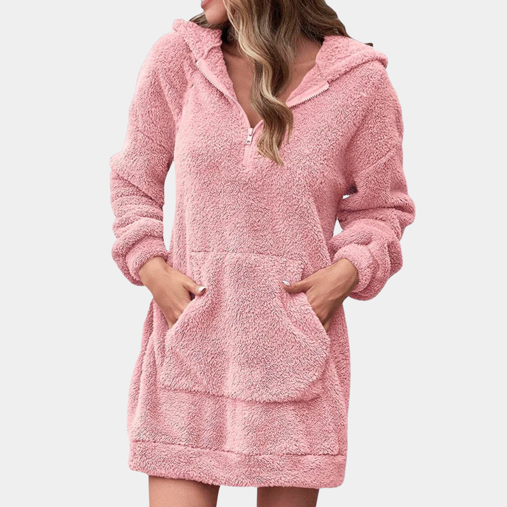 Women's soft warm winter jumper with zip. Cozy knit long-sleeve top for chilly days.
