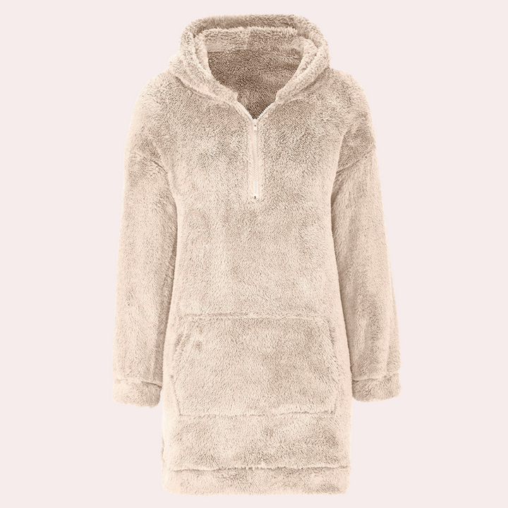 Women's warm knitted zip-up jumper. Soft long-sleeve sweater, ideal for cold weather comfort.