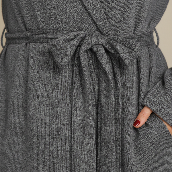 Close-up of the soft cotton terry fabric of a women's spa robe, emphasizing comfort and quality