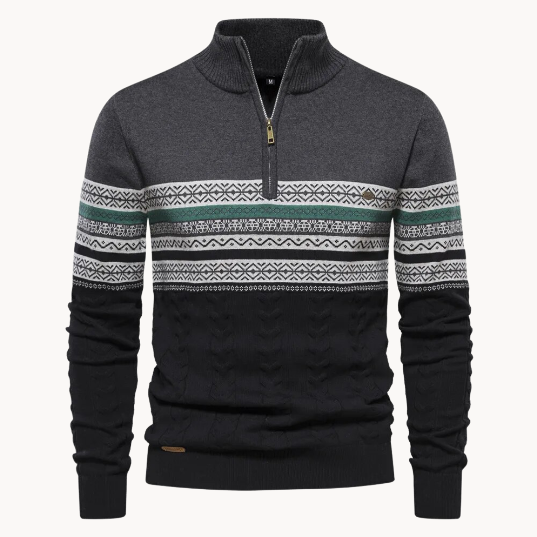 Stylish Women's Soho Pullover Zip Sweater with unique Nordic pattern, perfect for fall and winter comfort.