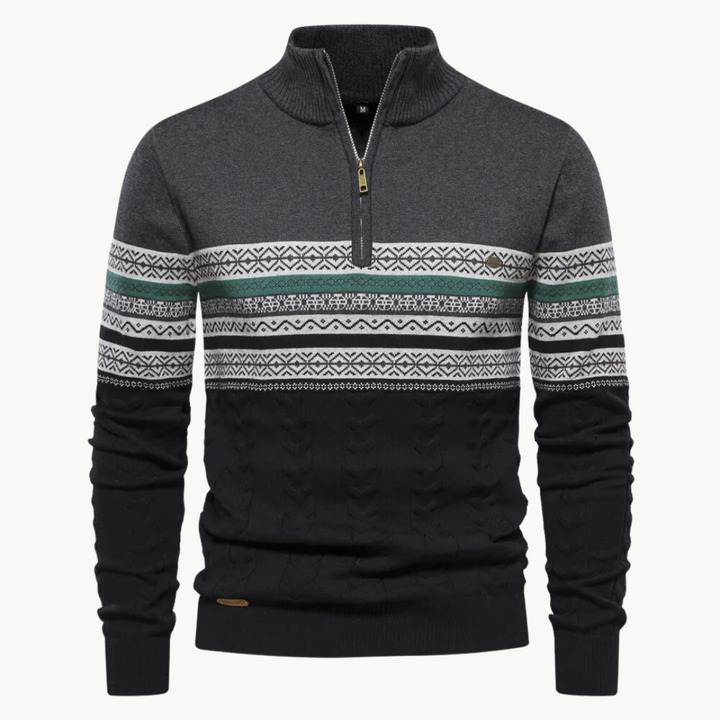 Stylish Women's Soho Pullover Zip Sweater with unique Nordic pattern, perfect for fall and winter comfort.