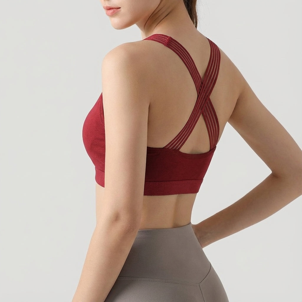 Sophie women's high impact sports bra in black, worn by a model, demonstrating support & style.