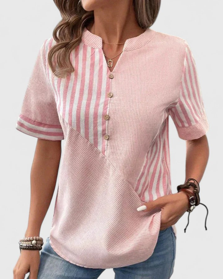Sophisticated green striped blouse, a versatile women's top for work wear, office, or everyday fashion.