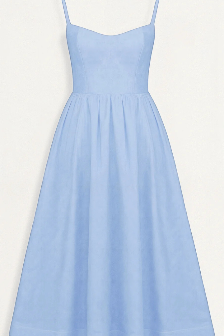 Simple yet elegant women's spaghetti strap midi sundress, great for casual summer fashion.