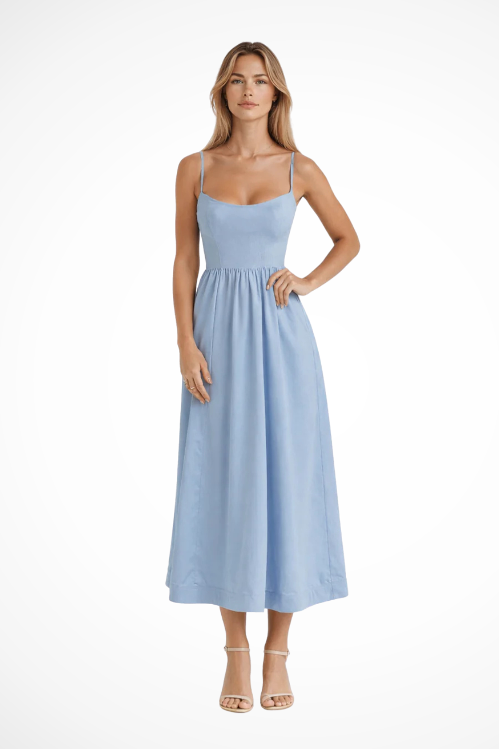 Relaxed fit women's spaghetti strap midi sundress, a flowing design for ultimate comfort & style.