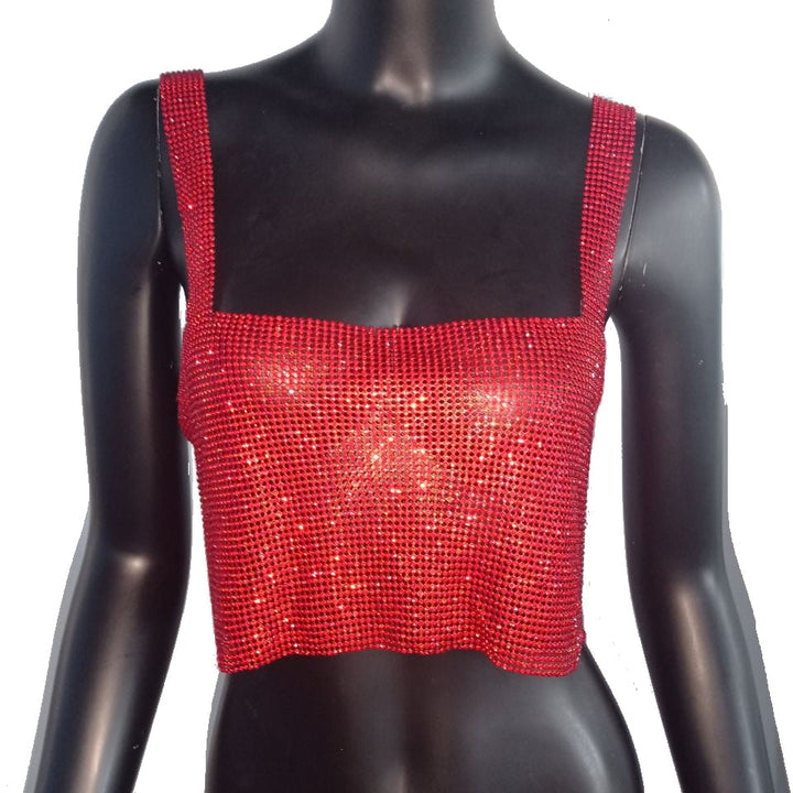 Trendy women's sparkle crop top, an eye-catching party wear and glamorous evening fashion statement.