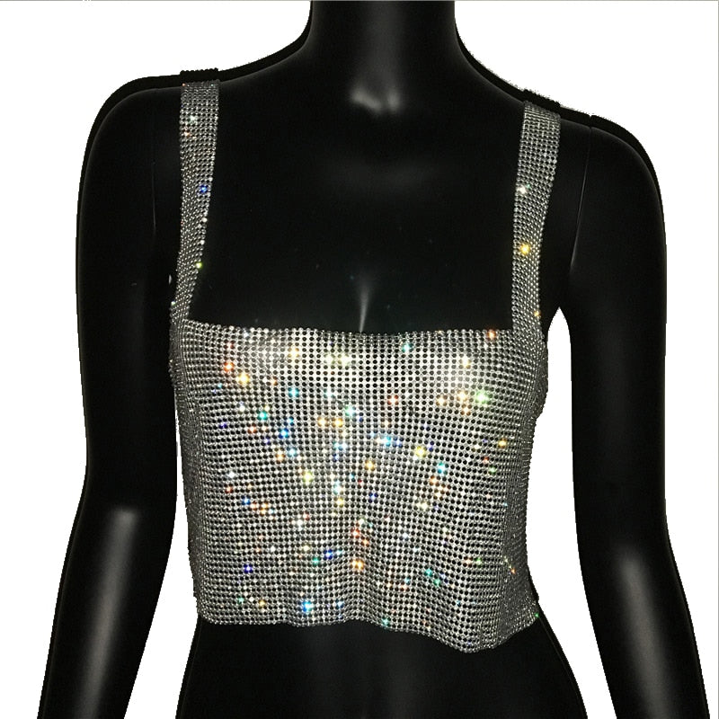 Sparkling women's statement crop top, designed for dazzling party wear and glamorous night out fashion.
