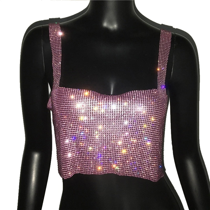 Sequin-embellished women's crop top, a glamorous bling statement piece for evening and party wear.