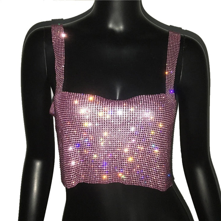 Sequin-embellished women's crop top, a glamorous bling statement piece for evening and party wear.