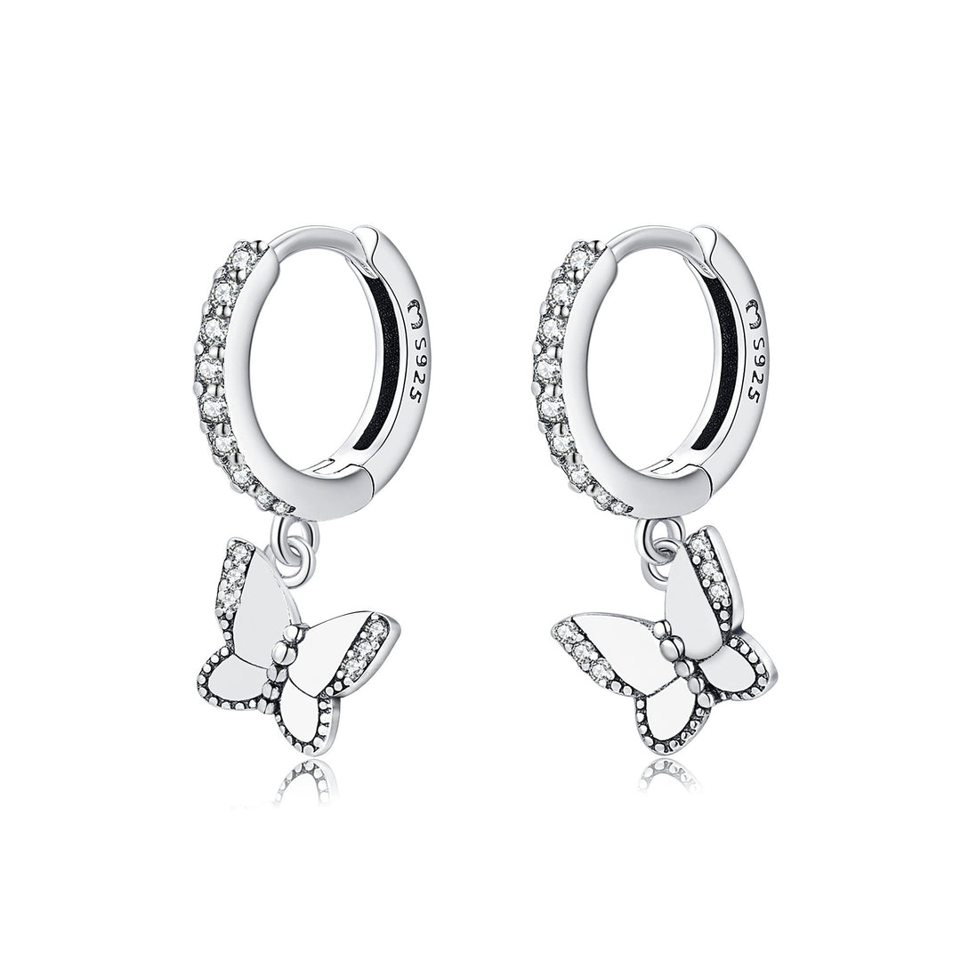 Women's sparkling butterfly hoop earrings, gold plated sterling silver with dazzling zirconia accents. Elegant jewelry.