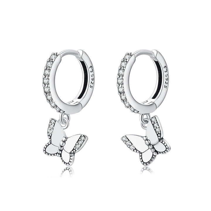 Women's sparkling butterfly hoop earrings, gold plated sterling silver with dazzling zirconia accents. Elegant jewelry.