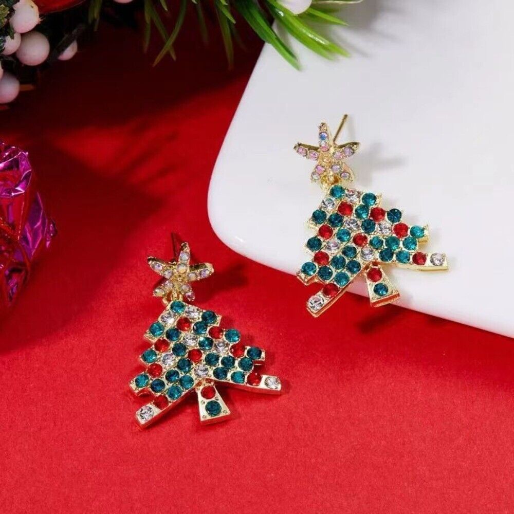 Dazzling women's Christmas tree dangle earrings, adding shimmer to any holiday outfit.