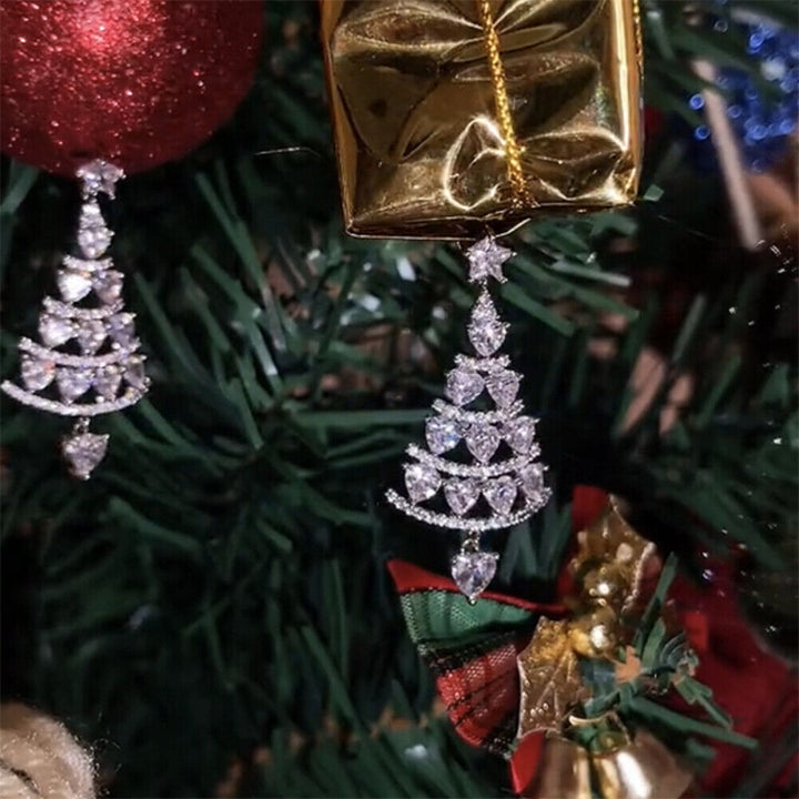 Chic women's sparkling Christmas tree dangle earrings, a must-have for festive celebrations.