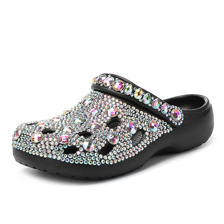 Women's sparkling crystal EVA summer slippers, rhinestone embellished beach slides