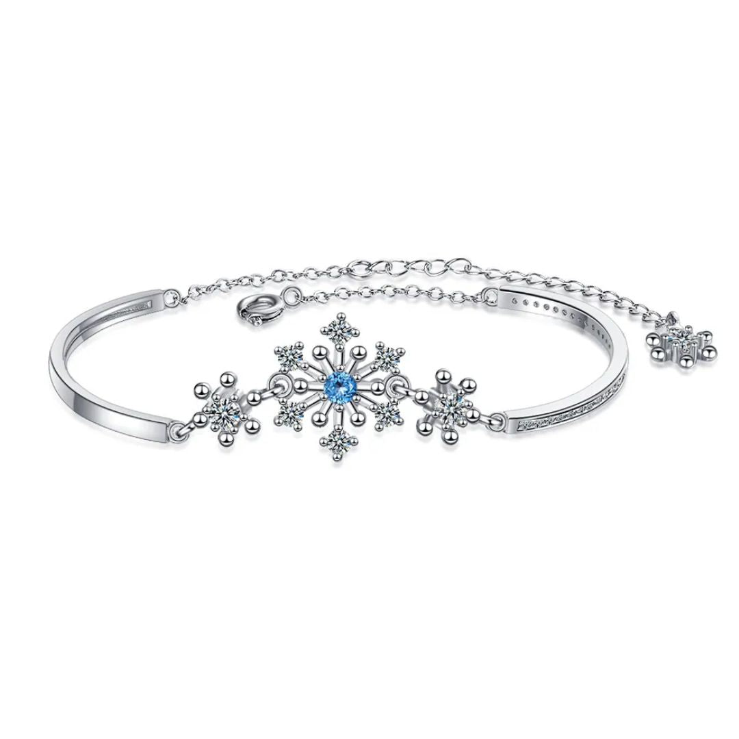 Women's sparkling cubic zirconia snowflake bracelet, perfect Christmas jewelry gift.