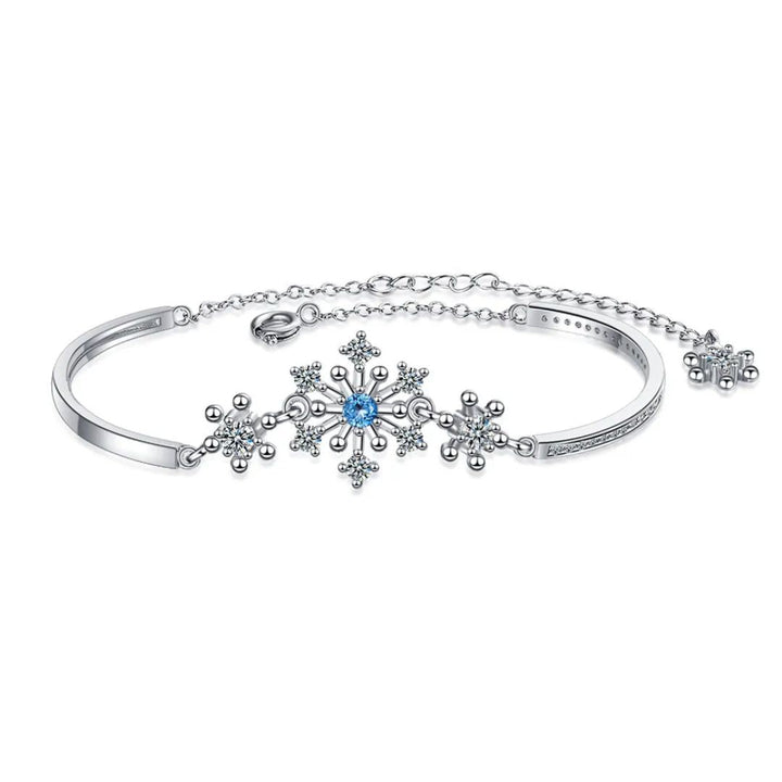 Women's sparkling cubic zirconia snowflake bracelet, perfect Christmas jewelry gift.