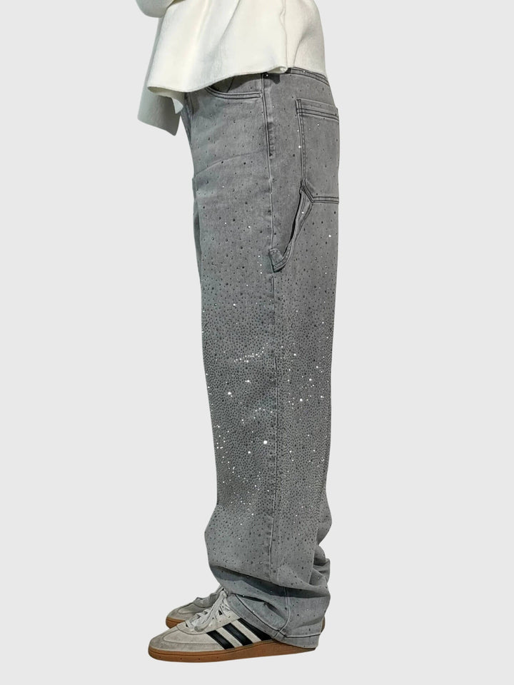 Versatile women's sparkling pants with diamond accents. Chic, loose fit for ultimate comfort.