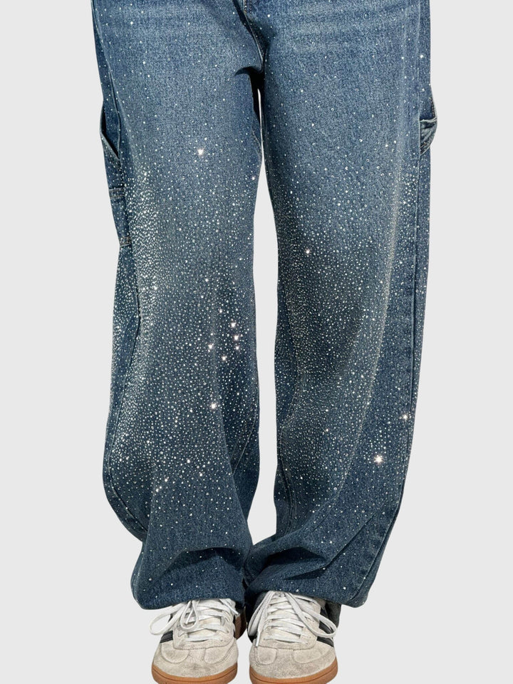 Elegant women's sparkling pants, ideal for dressy events. Features unique diamond accents.