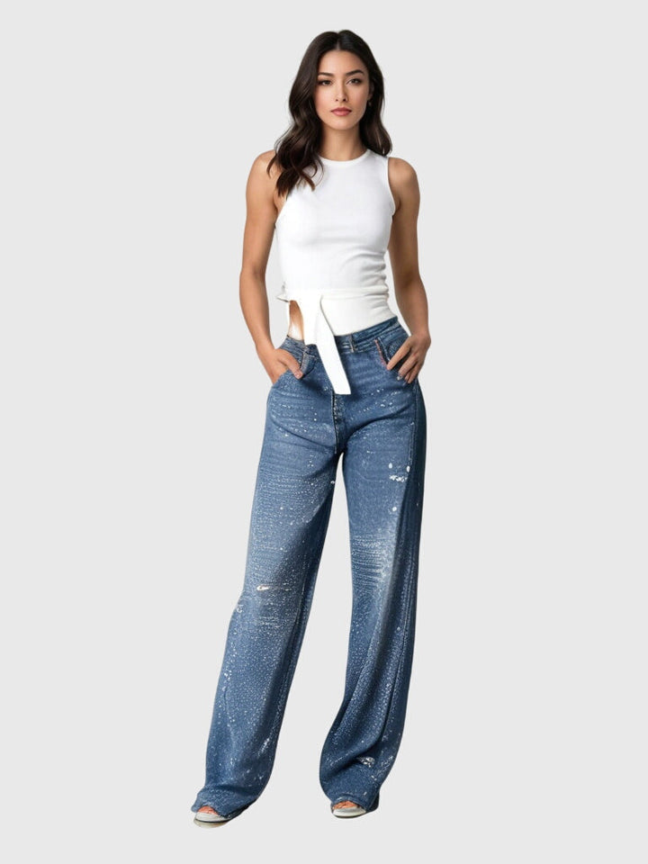 Comfortable women's diamond accent pants, perfect for versatile daily fashion. Loose fit style.