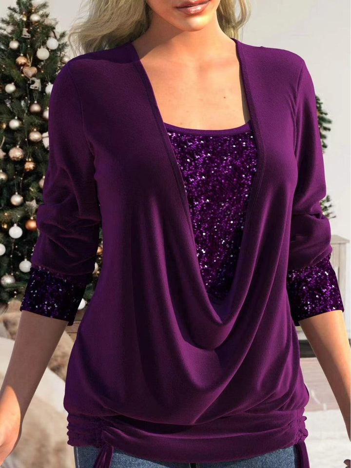Elegant women's glitter top, versatile for casual or party wear. A comfortable and stylish fashion statement.