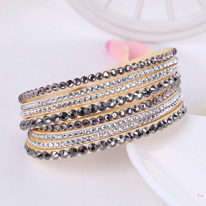 Chic women's sparkling rhinestone wrap bracelet, an eye-catching layered jewelry piece.