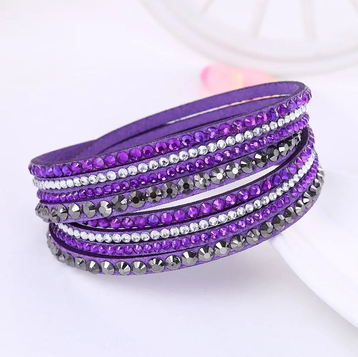 Stylish women's sparkling layered rhinestone wrap bracelet, a chic fashion statement.