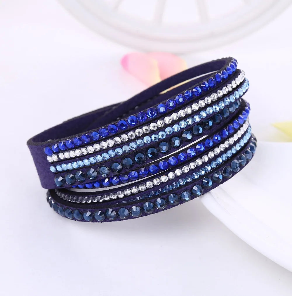 Fashionable women's rhinestone wrap bracelet, featuring multiple sparkling layers.