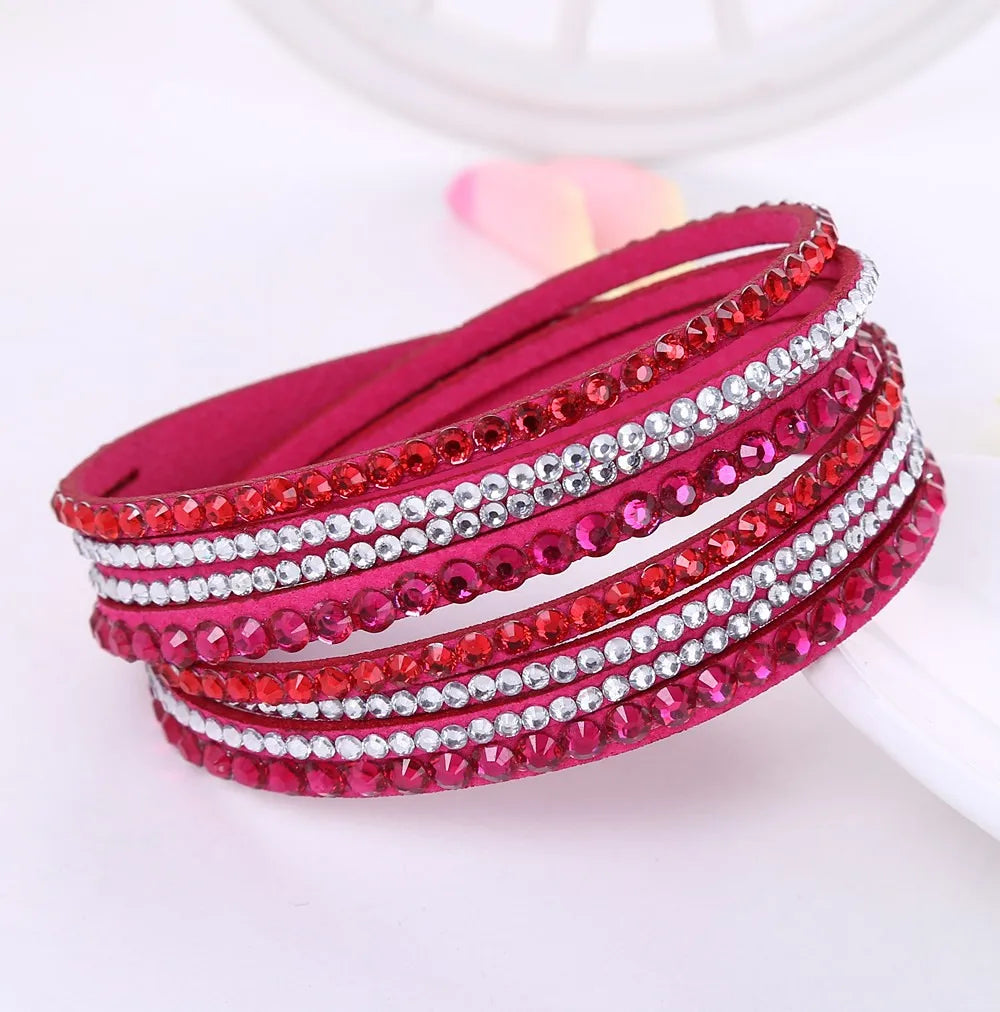 Elegant women's layered rhinestone wrap bracelet, a beautiful gift idea for her.