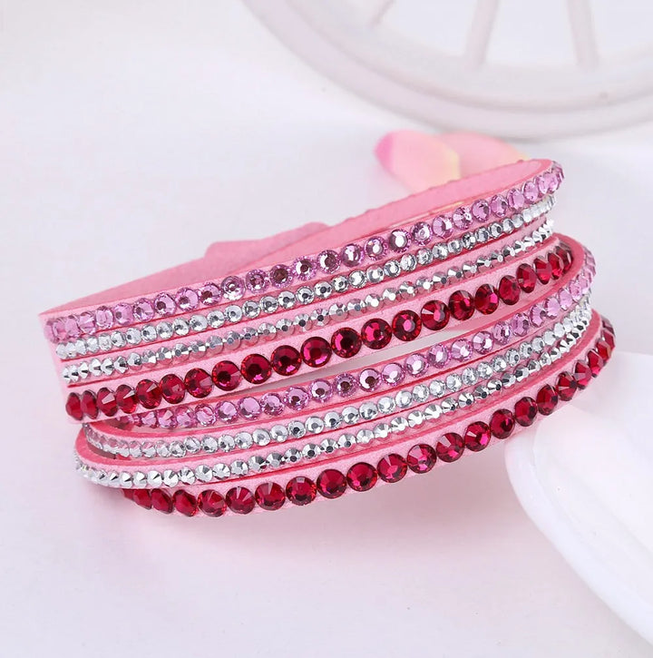 Vibrant women's layered rhinestone wrap bracelet, catch the light with every move.