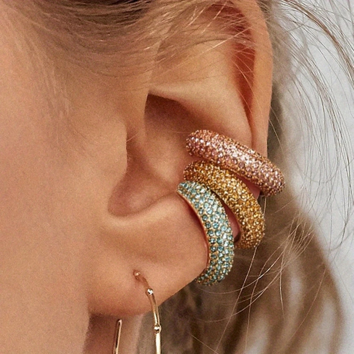 Women's sparkling pavé crystal ear cuff; no piercing needed, dazzling accessory.
