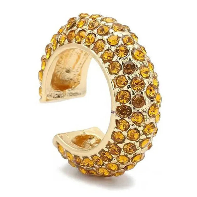 Dazzling gold crystal ear cuff, no piercing, perfect for women's elegant fashion.