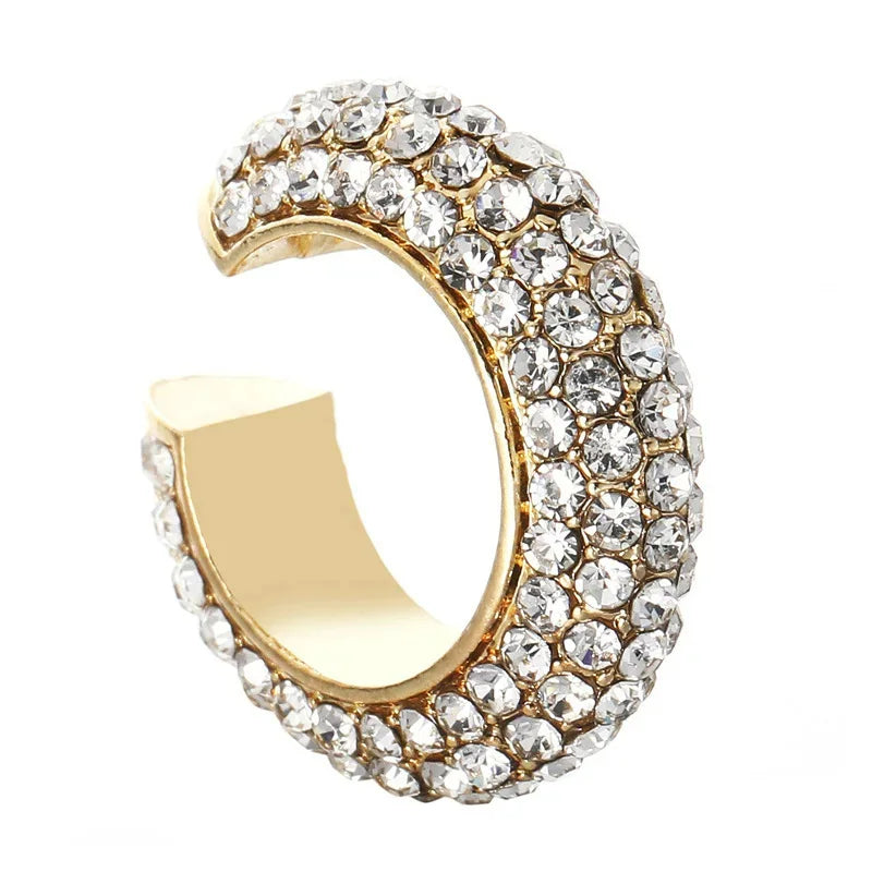 Elegant silver crystal pavé ear cuff, women's fashion jewelry, sparkling design.