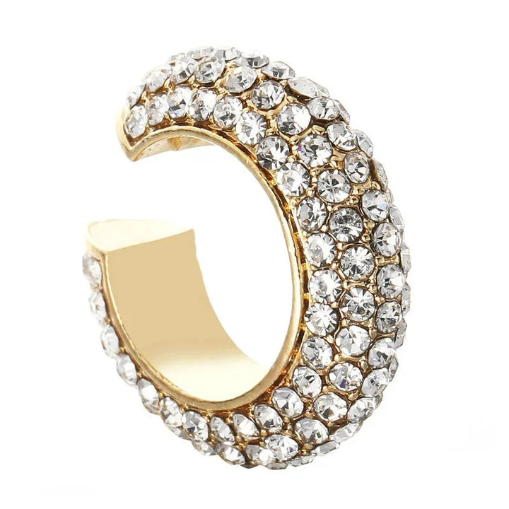 Elegant silver crystal pavé ear cuff, women's fashion jewelry, sparkling design.