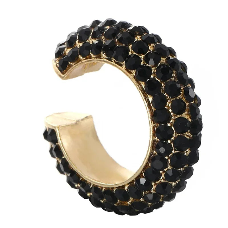 Gold-tone crystal ear cuff, no piercing, sparkling women's jewelry, elegant & chic.