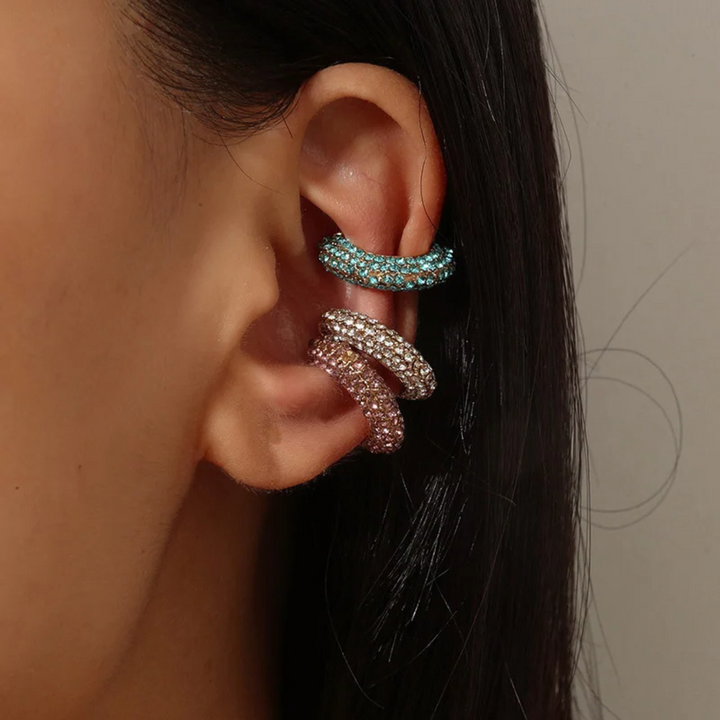 Fashionable women's crystal ear cuff, pavé setting, easy wear & sparkling accessory.