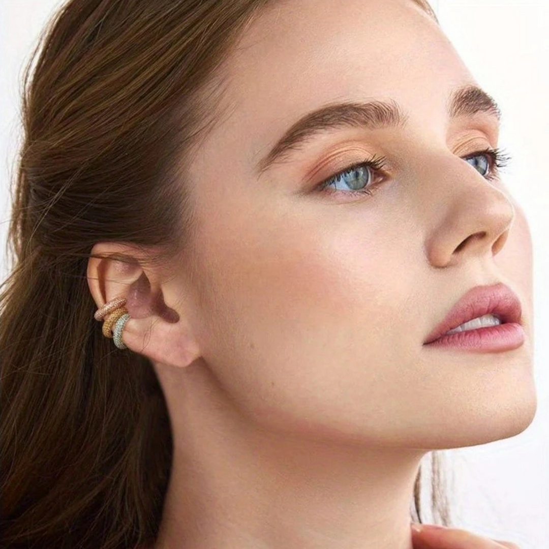 Accessory: Women's sparkling crystal ear cuff, no piercing, stylish & trendy.