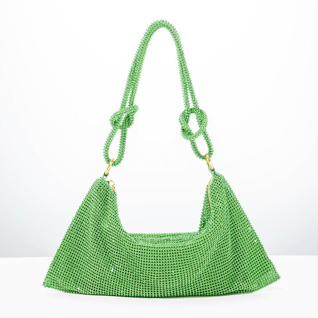 Women's metallic rhinestone handbag clutch. A sparkling evening bag for glamour & fashion.