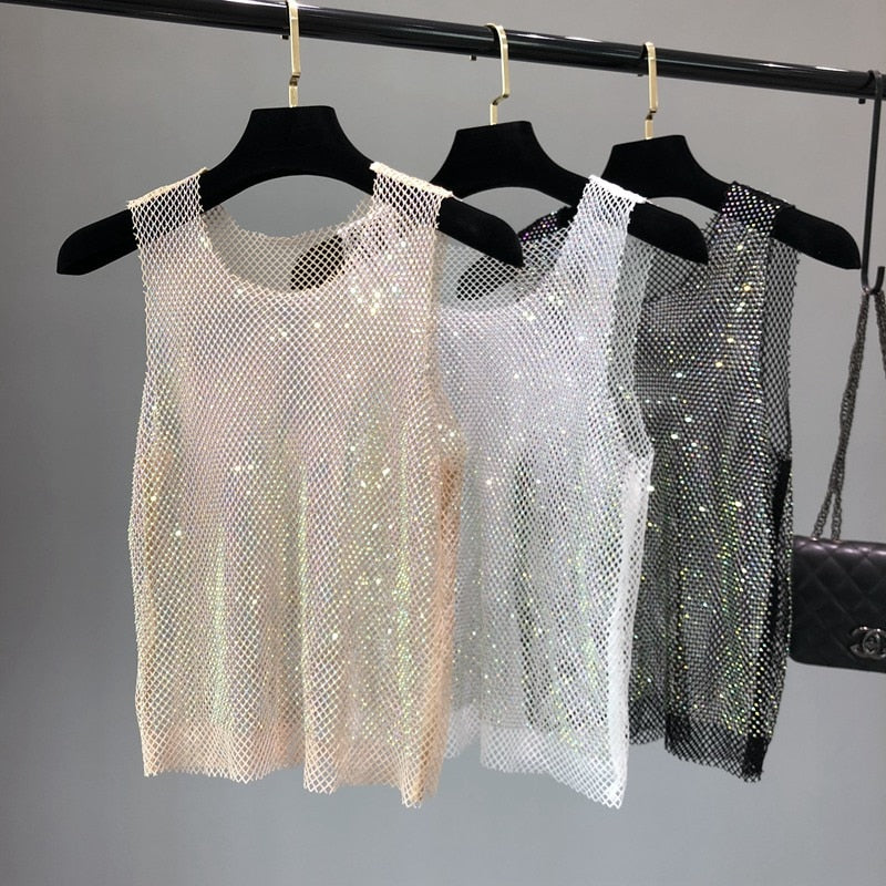 Women's sparkling embellished tank top, a glamorous party top for evening & night out.