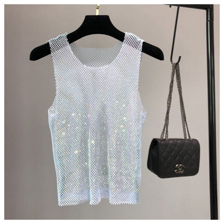Glamorous women's sparkling embellished tank top, ideal for evening wear & night out fashion.
