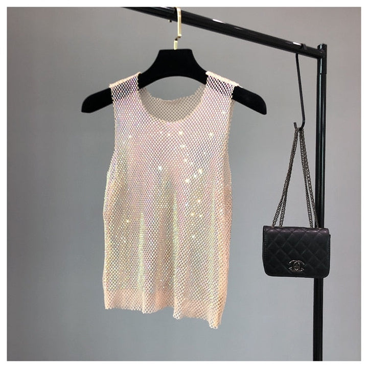 Trendy women's sleeveless sparkling top, perfect for parties & a glamorous going out look.