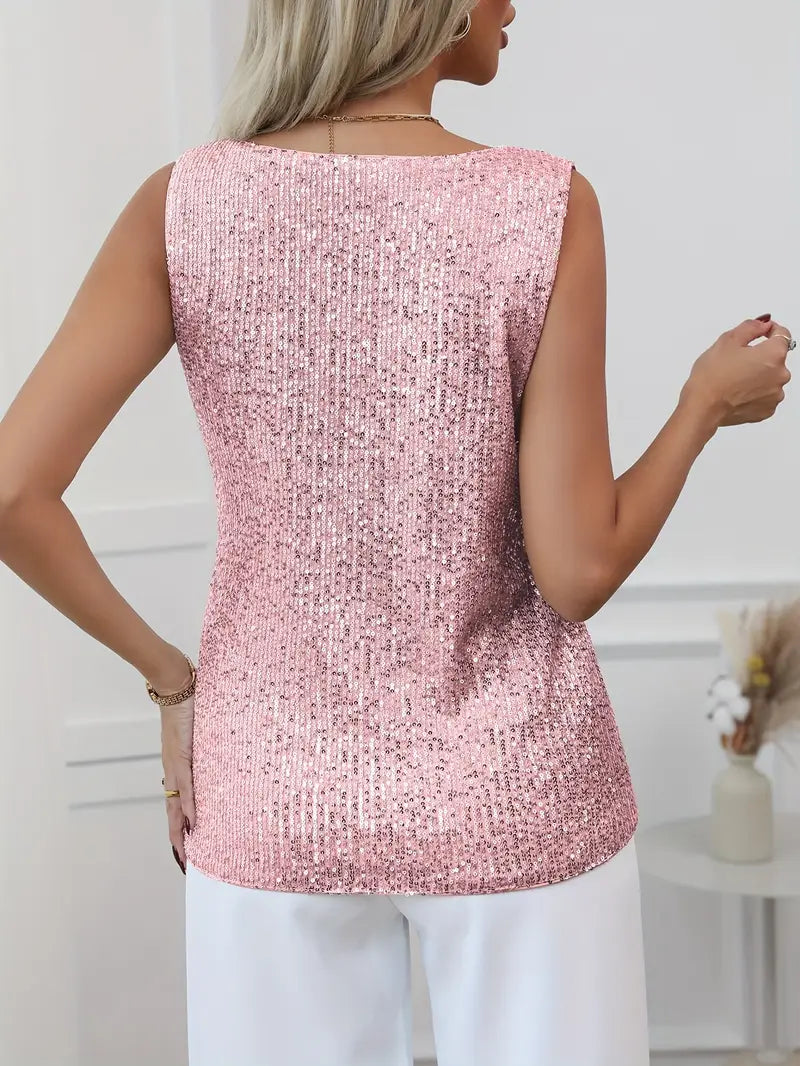 Glittering V-neck women's top, long sleeve, perfect for evening & special occasions.