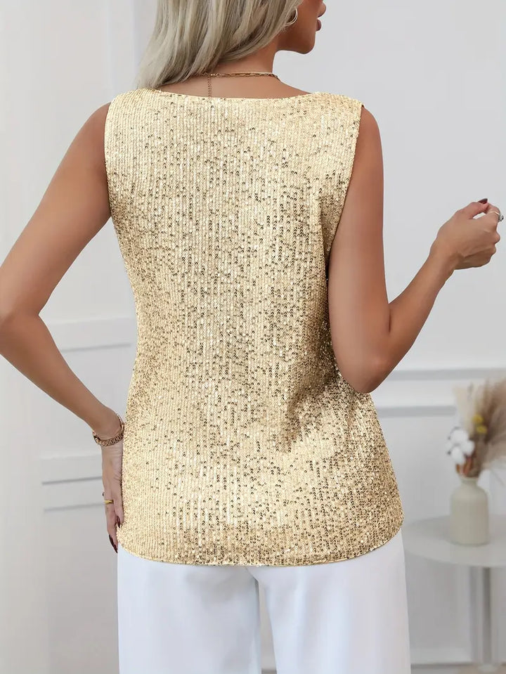 Elegant glitter V-neck blouse, long sleeve, for women's special occasion fashion.