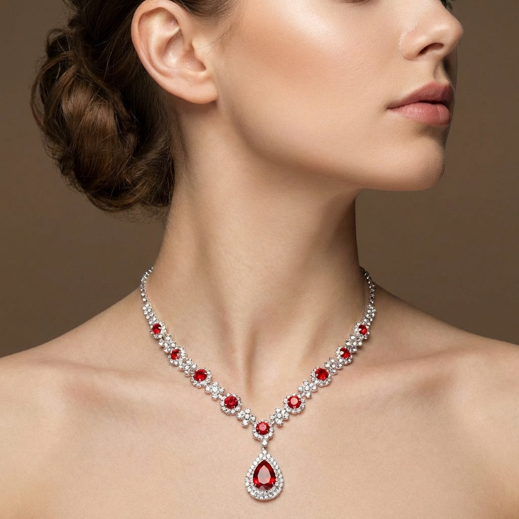 Women's sparkling waterdrop cubic zirconia necklace, elegant pendant jewelry.